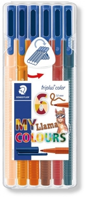 Carioci triunghiulare varf fibra Triplus Color Llama, stand-up, 6 culori/set Staedtler