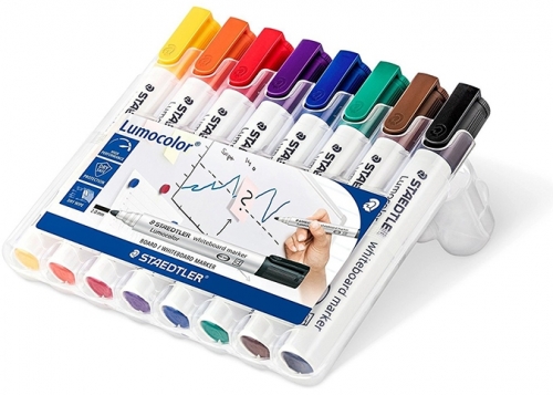 Marker whiteboard (tabla) varf rotund 2 mm set 8 culori Lumocolor 351 Staedtler