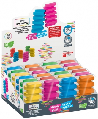 Radiera Steps culori fluorescente 1 bucata/blister display 24 bucati SERVE