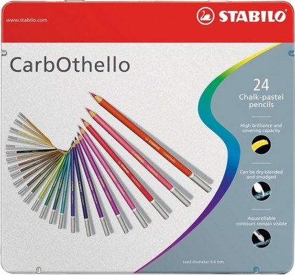 Creioane colorate CarbOthello cutie metal 24 culori/set Stabilo
