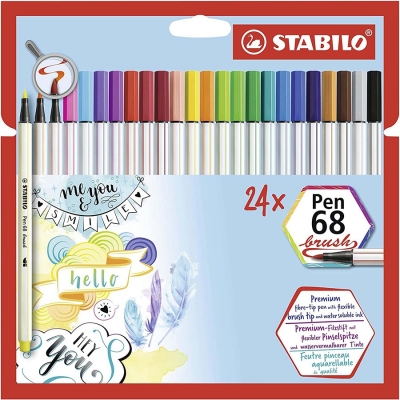 Carioca Pen 68 Brush, cu varf tip pensula, 24 culori/set Stabilo