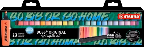 Textmarker STABILO BOSS Original Snooze, cu suport de birou, 23 culori/set