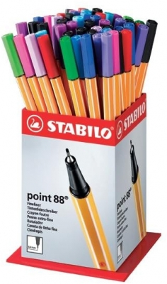 Display fineliner mini Stabilo Point 88, 60 bucati, 12 culori