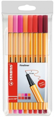 Liner Point 88, 0.4 mm, nuante rosu, 8 buc/set Stabilo