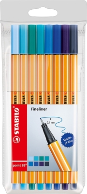 Liner Point 88, 0.4 mm, nuante albastru, 8 buc/set Stabilo