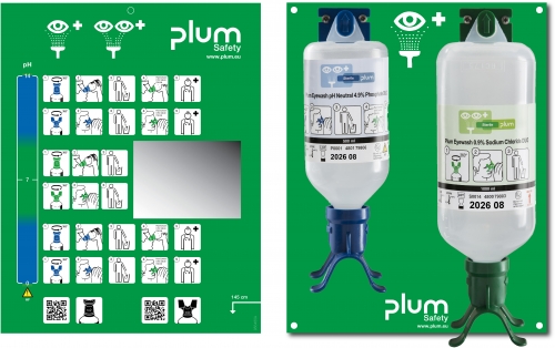 Statie pentru clatirea ochilor deschisa, cu solutie 500 ml pH Neutru 4.9 fosfat Duo si 1000 ml 0.9 clorura de sodiu Duo, Plum