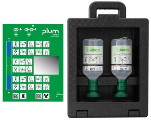 Statie pentru clatirea ochilor iBox 2, cu soluti 2 x 500 ml 0.9 clorura de sodiu, Plum