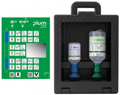 Statie pentru clatirea ochilor iBox 2, cu solutie 200 ml pH Neutru 4.9 fosfat si 500 ml 0.9 clorura de sodiu, Plum