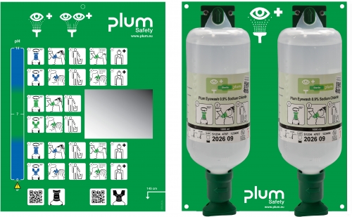 Statie pentru clatirea ochilor deschisa, cu solutie 2 x 1000 ml 0.9 clorura de sodiu, Plum 