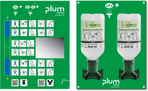 Statie pentru clatirea ochilor deschisa, cu solutie 2 x 500 ml 0.9 clorura de sodiu, Plum 