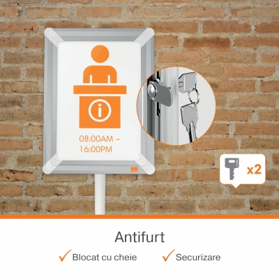 Stativ rama NOBO Premium Plus, cu cheie, A4, gri