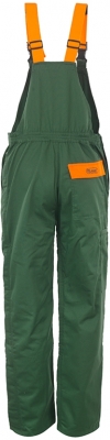 Pantaloni cu pieptar cu protectie impotriva ferastraului cu lant, verde / portocaliu, Woodcutter, Rock Safety