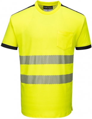 Tricou Hi-Vis S/S, galben/negru, regular, PW3, Portwest