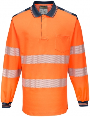 Tricou polo Hi-Vis L/S, portocaliu/navy, regular, PW3, Portwest