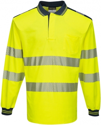 Tricou polo Hi-Vis L/S, galben/navy, regular, PW3, Portwest