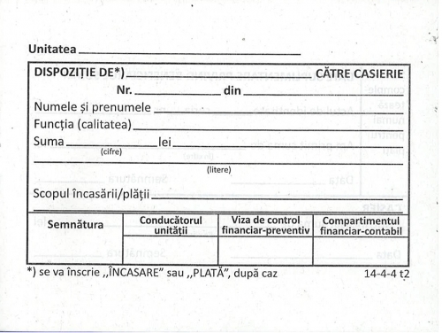 Dispozitie de plata - incasare catre caserie A6 100 file