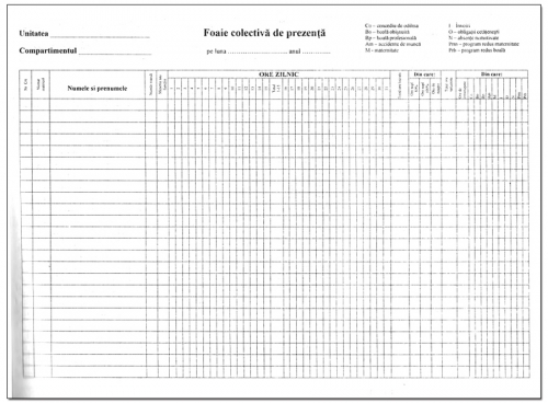 Foaie colectiva de prezenta carnet 100 file