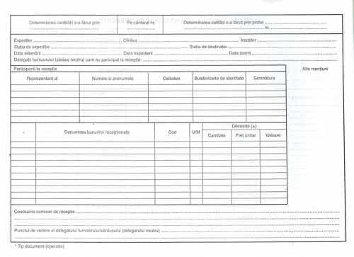 Nota de receptie si constatare diferente A4 100 file