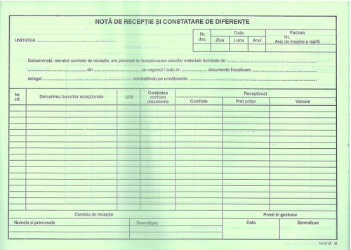 Nota de receptie si constatare diferente autocopiativa A4 2 exemplare 100 file