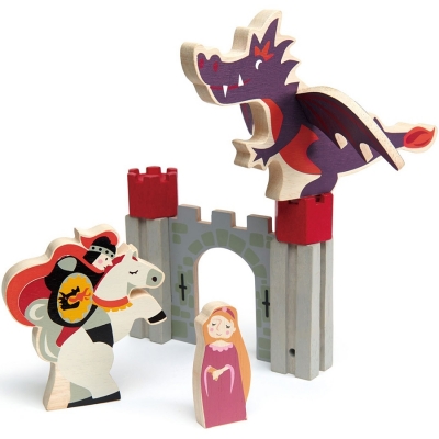 Set de joaca Printesa, Cavaler si Dragonul din lemn premium, 8 piese, Tender Leaf Toys