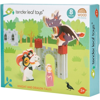 Set de joaca Printesa, Cavaler si Dragonul din lemn premium, 8 piese, Tender Leaf Toys