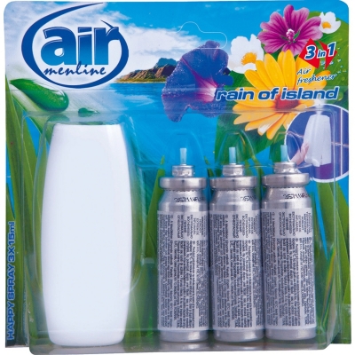 Odorizant spray pentru baie cu 3 rezerve, Happy spray Rain of Island, Air Menline