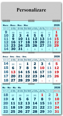 Calendar triptic pliabil, 40 x 60 cm, 3 x 12 file, 2026
