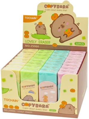 Radiera Tochain, capybara, calm down every day, diverse culori, 32 buc/display