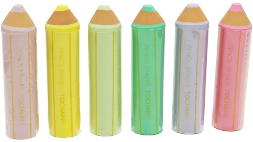 Radiera Tochain, forma de creion colorat, diverse culori, 40 buc/display