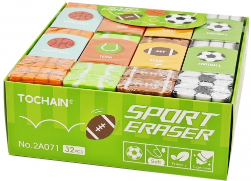 Radiera Tochain, tematica de minge, diverse culori, 32 buc/display