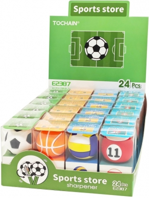 Ascutitoare Tochain, tematica de sporturi cu mingea, diverse modele, 24 buc/display