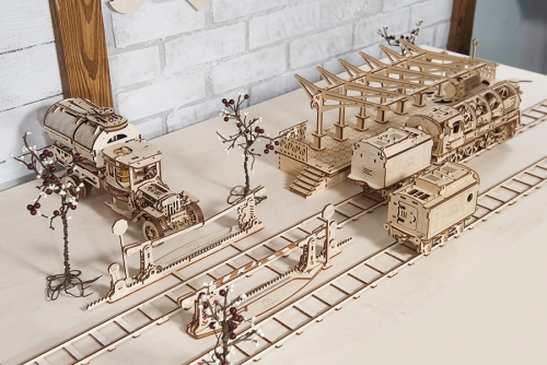 Puzzle 3D, lemn, mecanic Sine tren, 200 piese, Ugears 