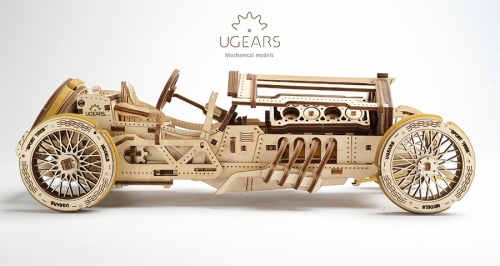 Puzzle 3D, lemn, mecanic  U-9 Grand Prix Car, 348 piese, Ugears 