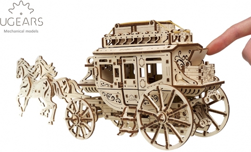 Puzzle 3D, lemn, mecanic Trasura cu cai, 248 piese, Ugears 