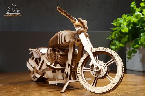 Puzzle 3D, lemn, mecanic Motocicleta VM-02, 189 piese, Ugears 