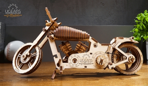 Puzzle 3D, lemn, mecanic Motocicleta VM-02, 189 piese, Ugears 