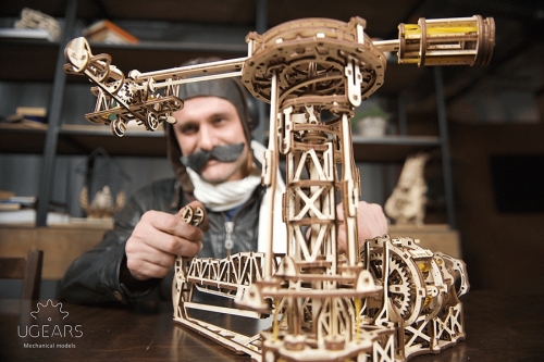 Puzzle 3D, lemn, mecanic Aviator, 726 piese, Ugears