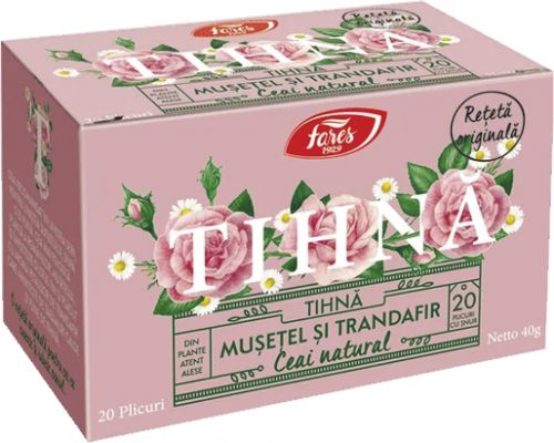 Ceai pliculete cu snur Fares, tihna, musetel si trandafir, 20 pliculete/set