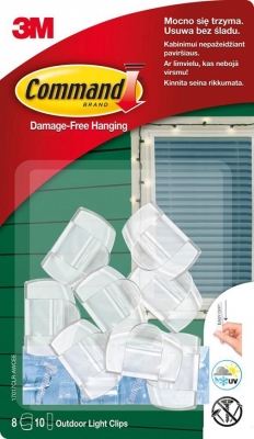 Carlige pentru atarnat lumini exterior 8 carlige + 10 benzi Command 3M