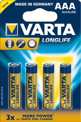 Baterie alcalina R3, 4 buc/blister, Longlife VARTA