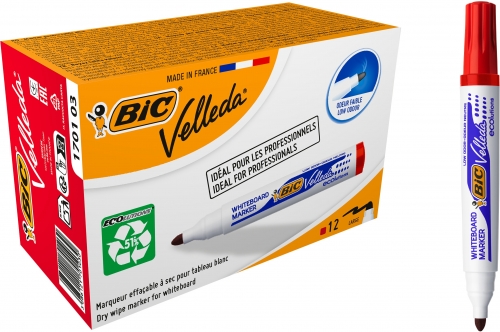 Marker rosu pentru tabla alba Velleda, 12 buc/cutie Bic