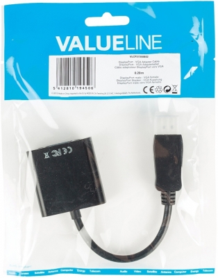 Cablu adaptor, convertor Displayport (DP) tata aurit la VGA mama, negru, fara sunet, Valueline