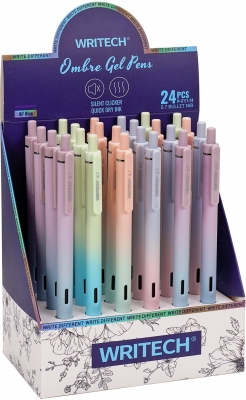 Display roller gel cu uscare rapida Writech, corp degrade pastel Ombre, 0.7mm, albastru, 24 buc/set