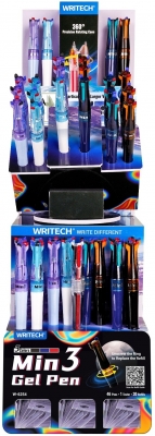 Display roller gel 3in1 multicolor Writech, 46 rollere si 30 mine rezerve + 1 roller tester