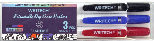 Set 3 marker retractabil, Writech pentru tabla alba, diverse culori