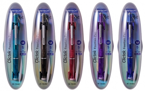 Stilou retractabil Writech M cu cutie cadou si 5 patroane cerneala albastre
