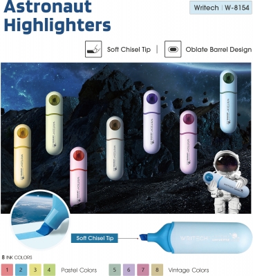 Display textmarker neon si pastel Astronaut, Writech, 96 buc/set