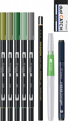 Markere acuarela peisaj, Greenery Set 9 Tombow