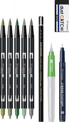 Markere acuarela peisaj, Greenery Set 9 Tombow