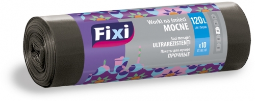 Saci menaj ultrarezistenti LDPE, negru, 120 L, 10 buc/rola Fixi